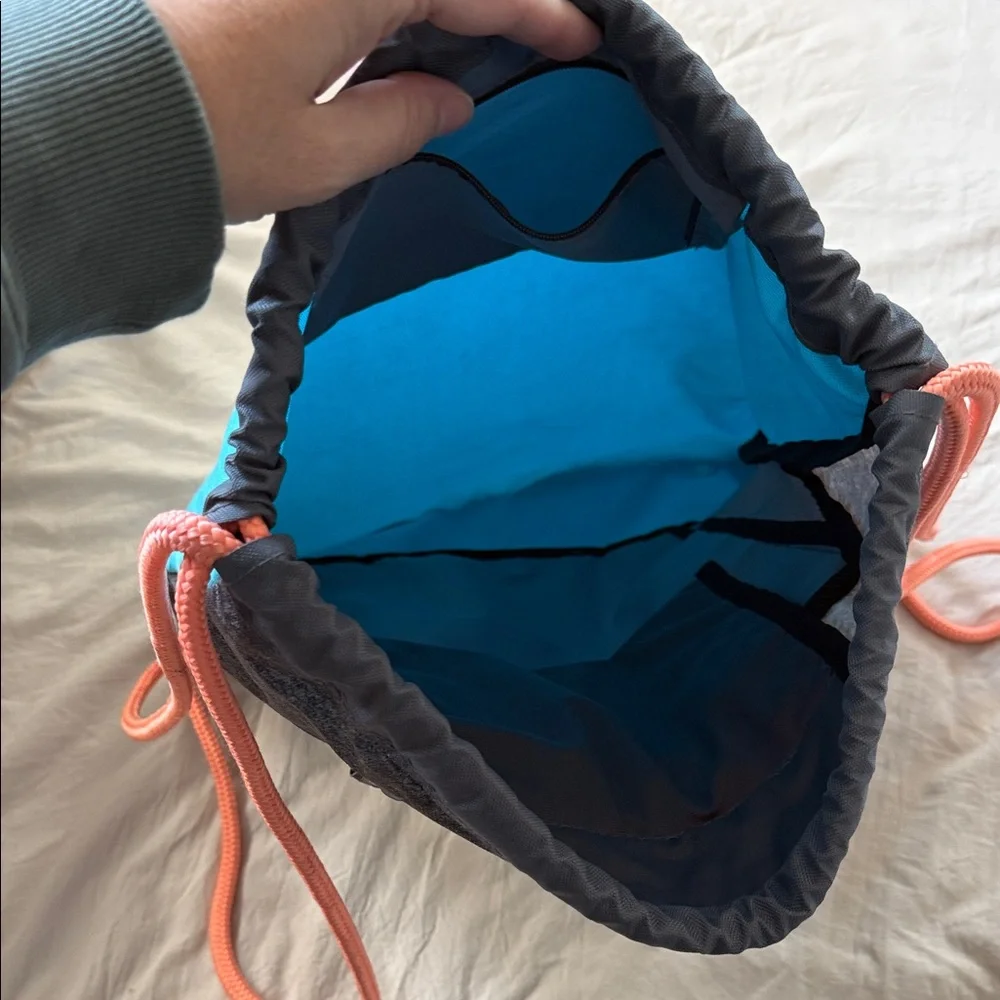 adidas Heather Gray & Teal Drawstring Gym Sack with Coral Accents - Picture 3 of 5